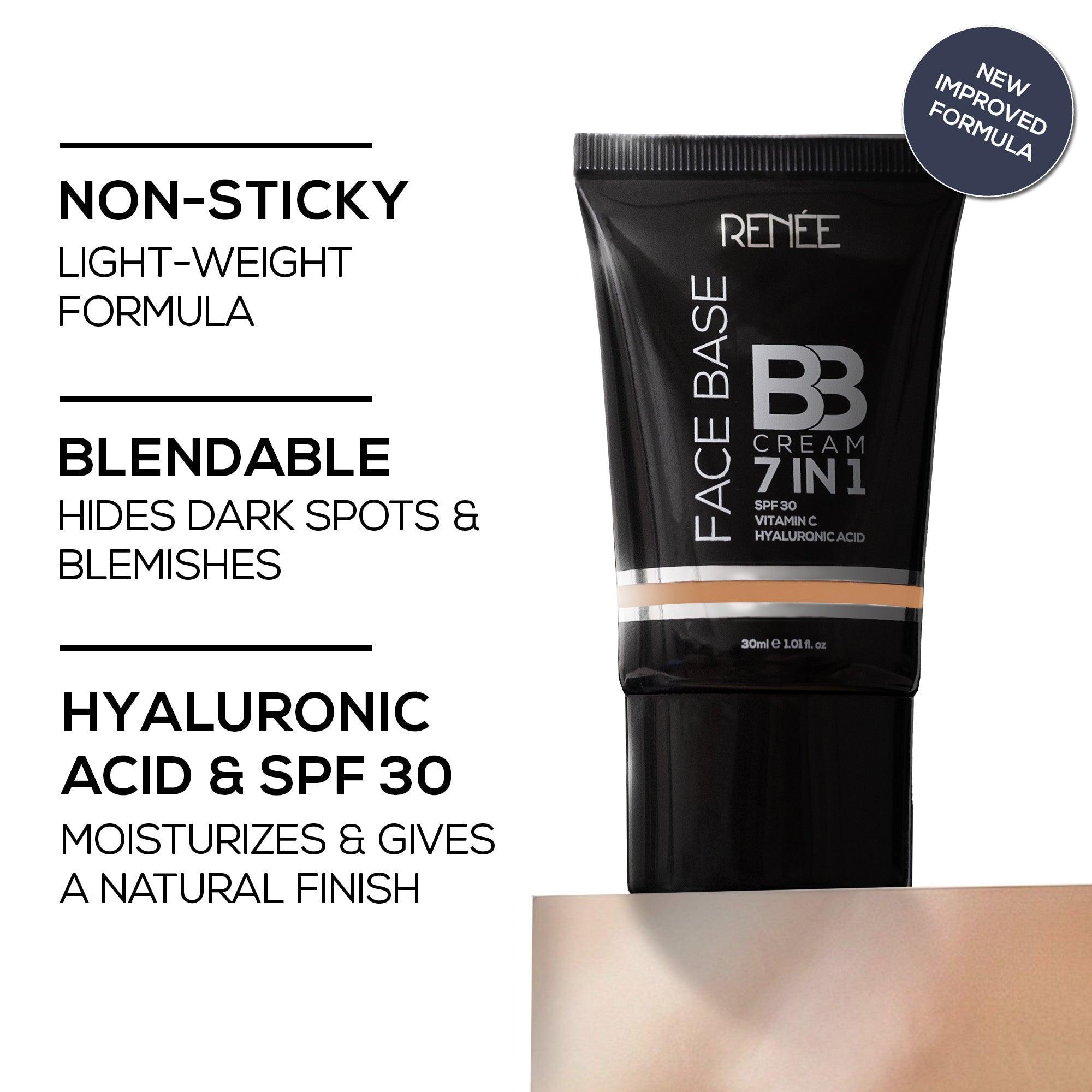 RENEE Face Base 7 in 1 BB Cream with SPF 30, Hyaluronic Acid & Vitamin C, 30 ml