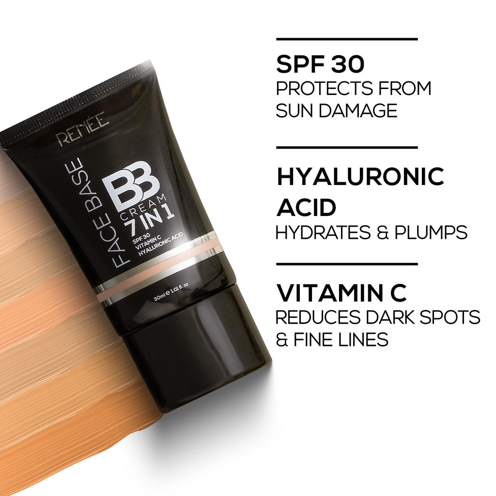 RENEE Face Base 7 in 1 BB Cream with SPF 30, Hyaluronic Acid & Vitamin C, 30 ml