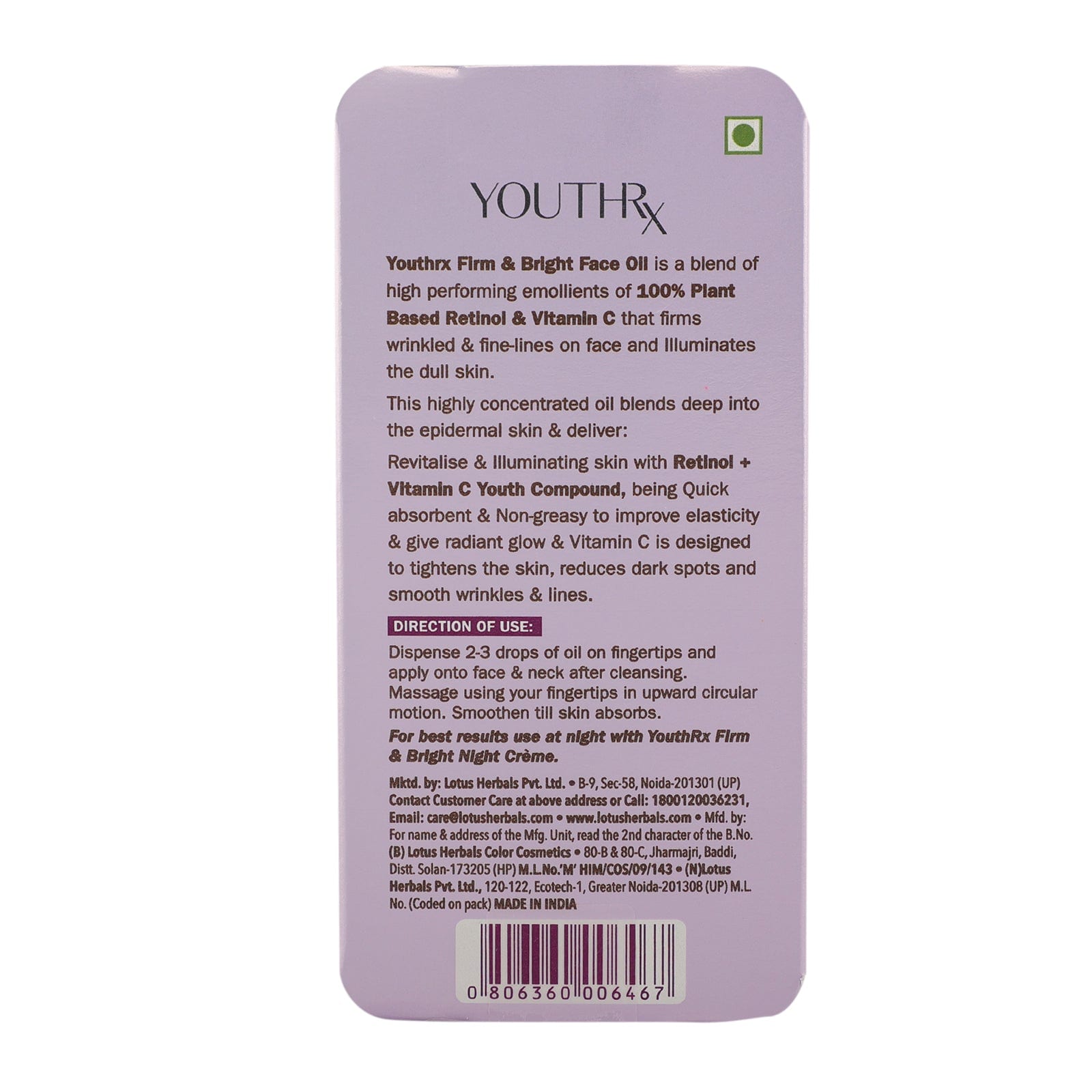 Lotus Youthrx firm & bright face oil