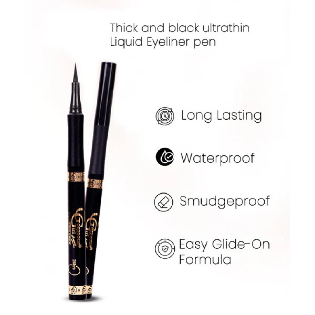 Gorgeous Girl Ultra Thin Smudge Proof Eyeliner Pen with One Stroke Application Formula, Black