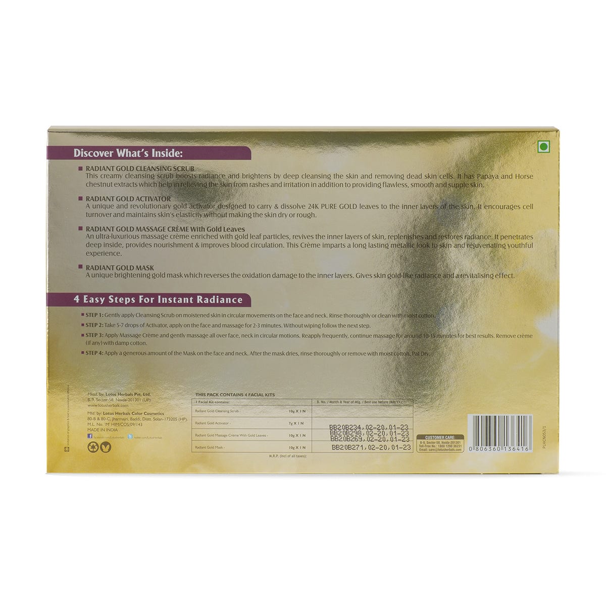 Lotus Radiant Gold Cellular Glow Salon Grade 4 Facial Kit