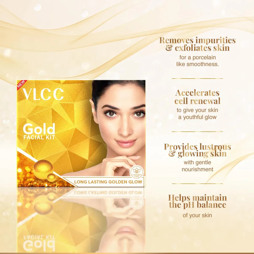 VLCC Gold Facial Kit, Bright & Glowing Skin - 60g