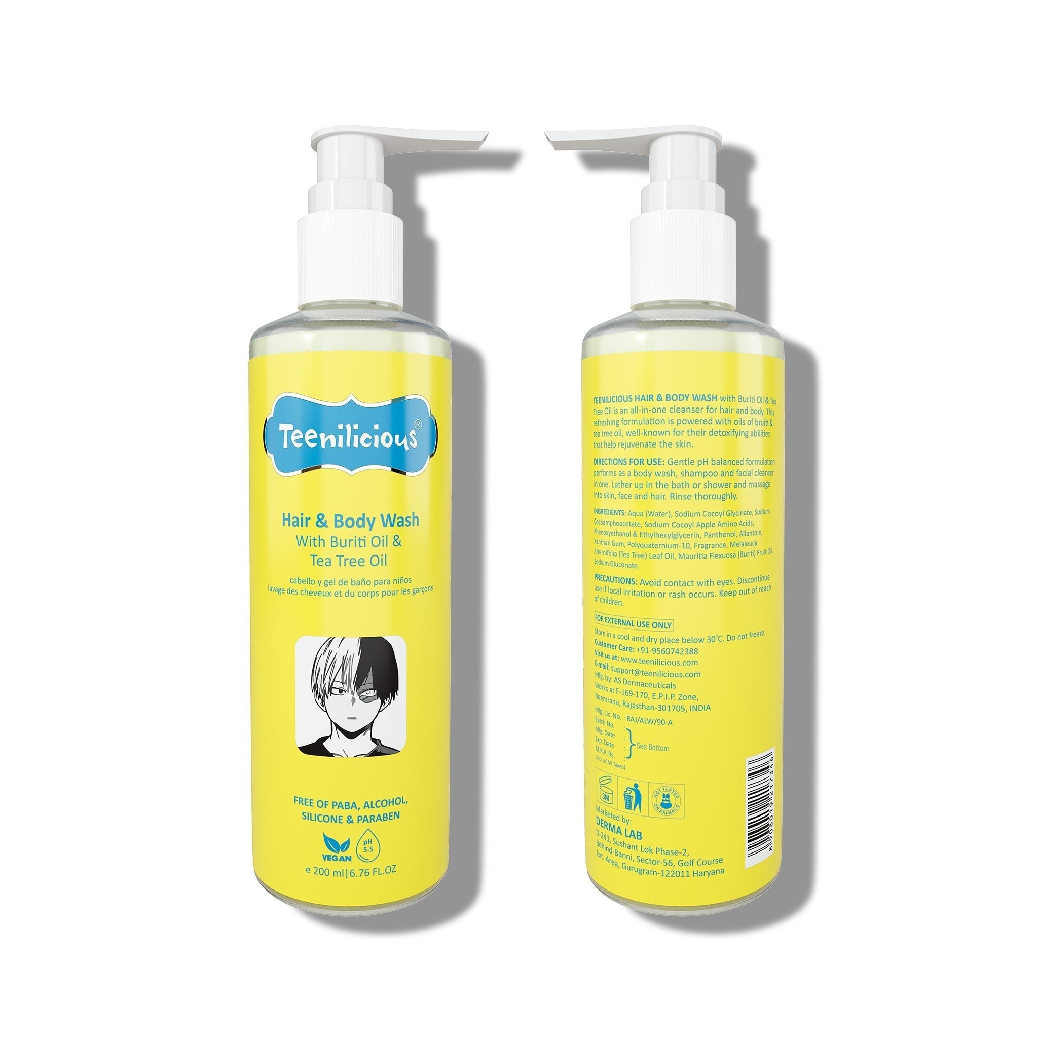 Fixderma Teenilicious Hair And Body Wash Kit 600ml - All In One Hair & Body Wash Combo