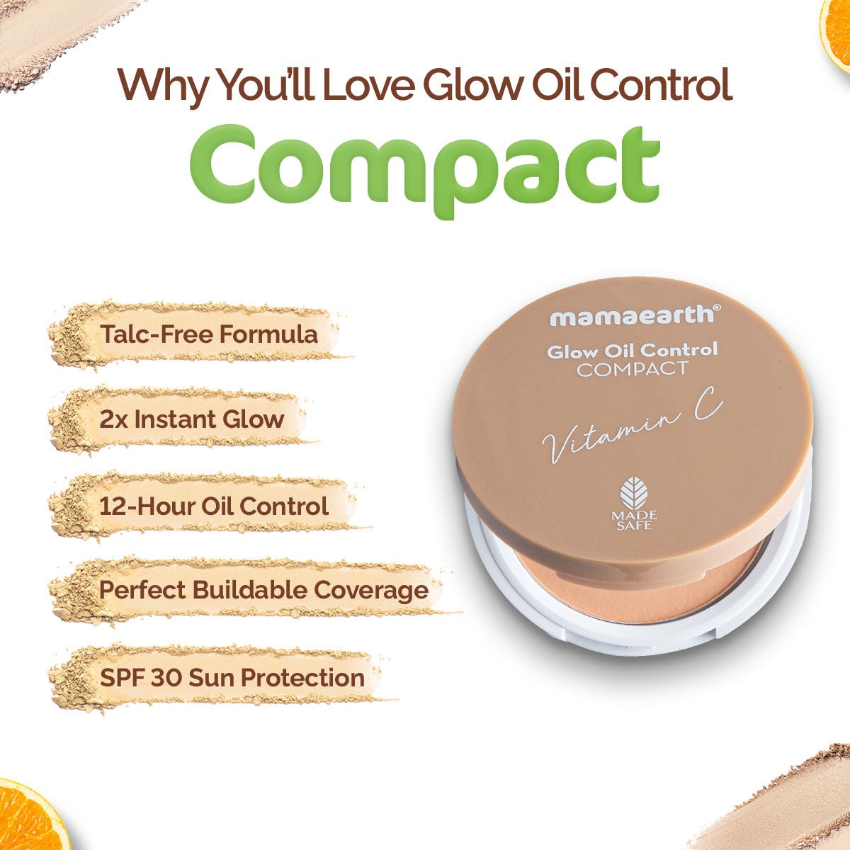 Mamaearth Glow Oil Control Compact SPF 30 With Vitamin C & Turmeric