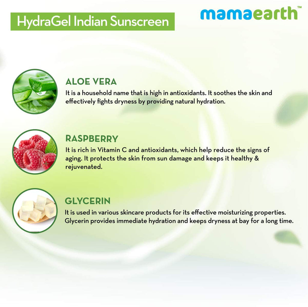 Mamaearth HydraGel Indian Sunscreen SPF 50, with Aloe Vera & Raspberry, for Sun Protection
