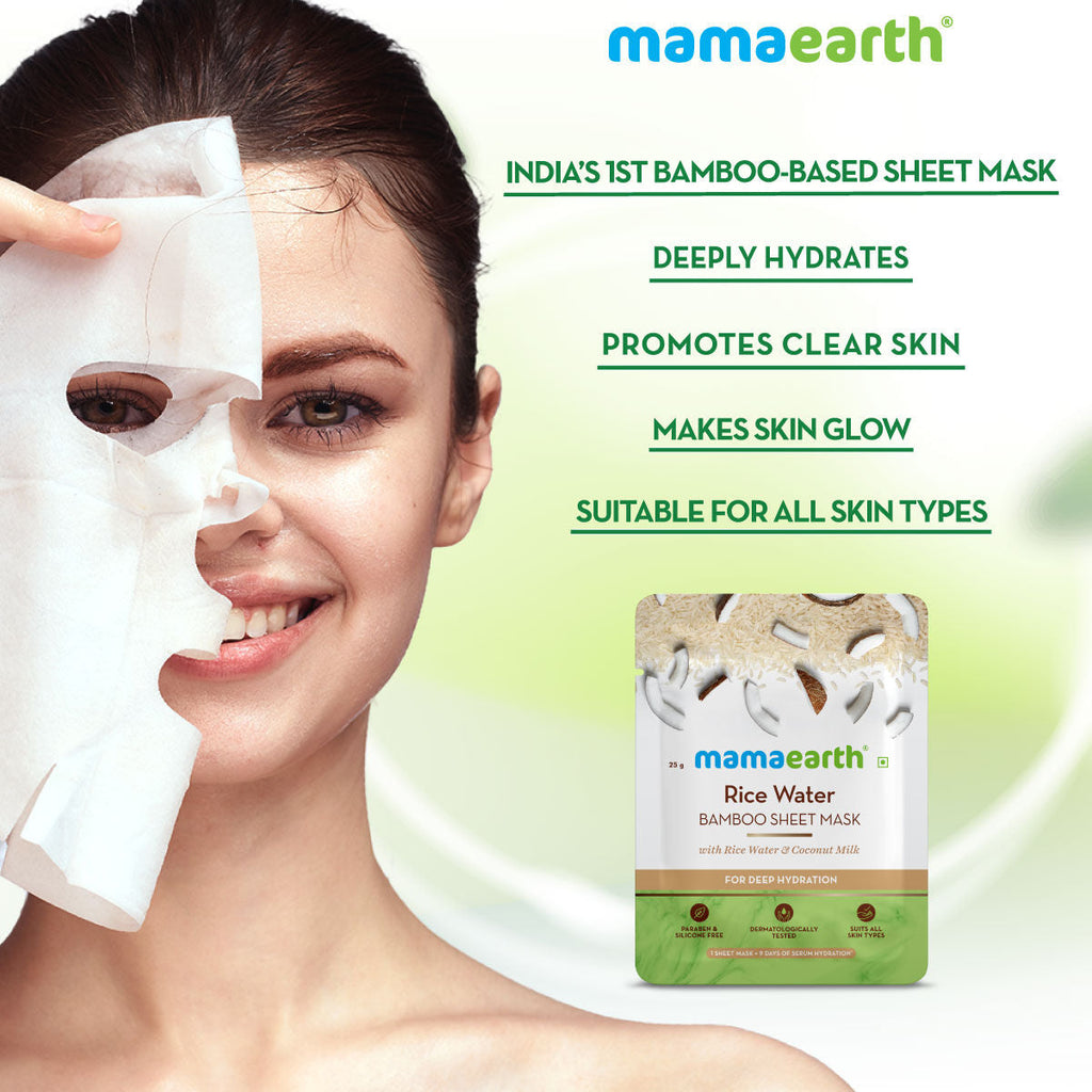 Mamaearth Rice Water Bamboo Sheet Mask with Rice Water & Coconut Milk for Deep Hydration - 25 g