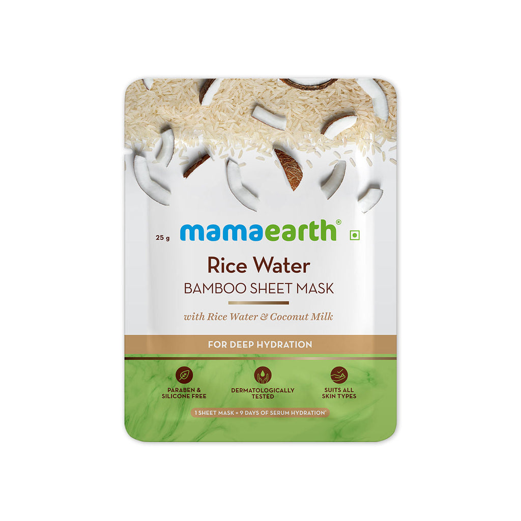 Mamaearth Rice Water Bamboo Sheet Mask with Rice Water & Coconut Milk for Deep Hydration - 25 g