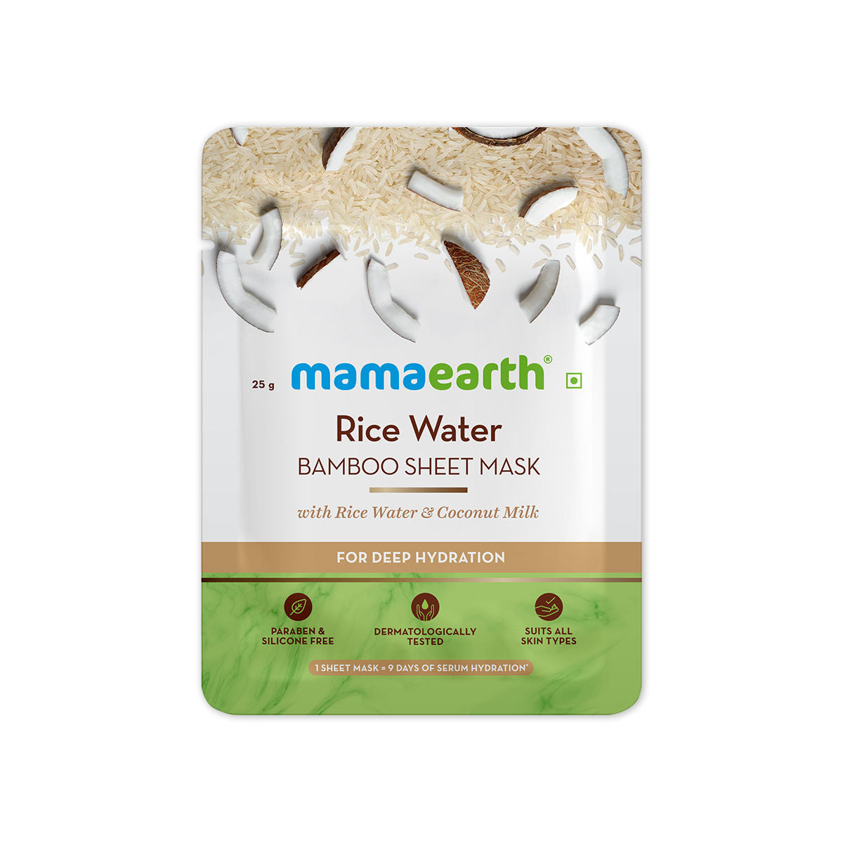 Mamaearth Rice Water Bamboo Sheet Mask with Rice Water & Coconut Milk for Deep Hydration - 25 g