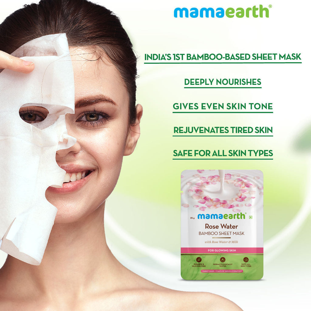 Mamaearth Rose Water Bamboo Sheet Mask with Rose Water & Milk for Glowing Skin