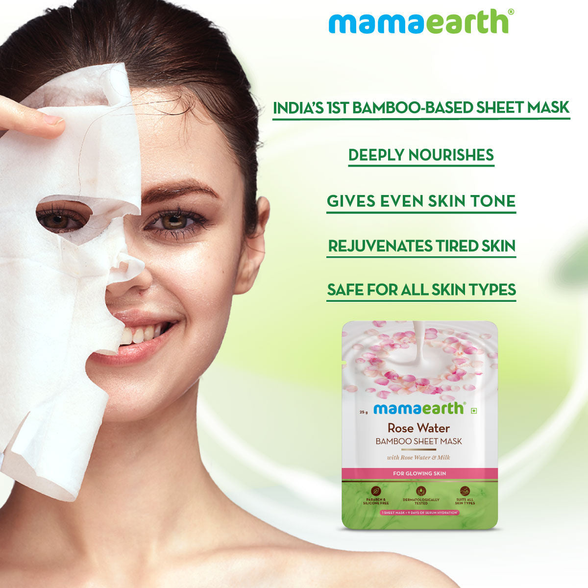 Mamaearth Rose Water Bamboo Sheet Mask with Rose Water & Milk for Glowing Skin
