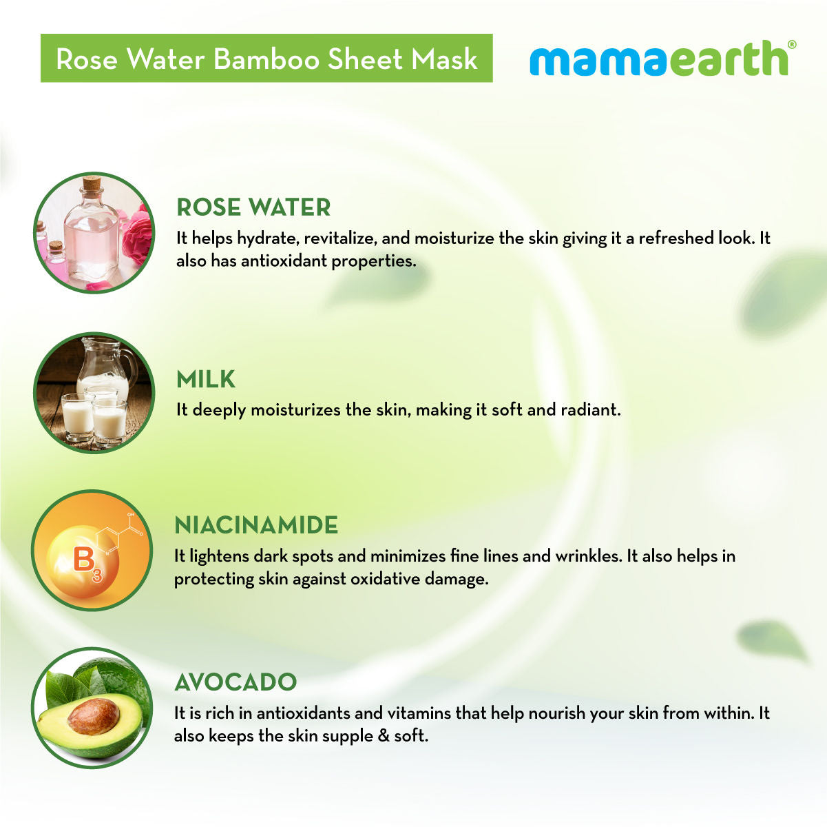 Mamaearth Rose Water Bamboo Sheet Mask with Rose Water & Milk for Glowing Skin