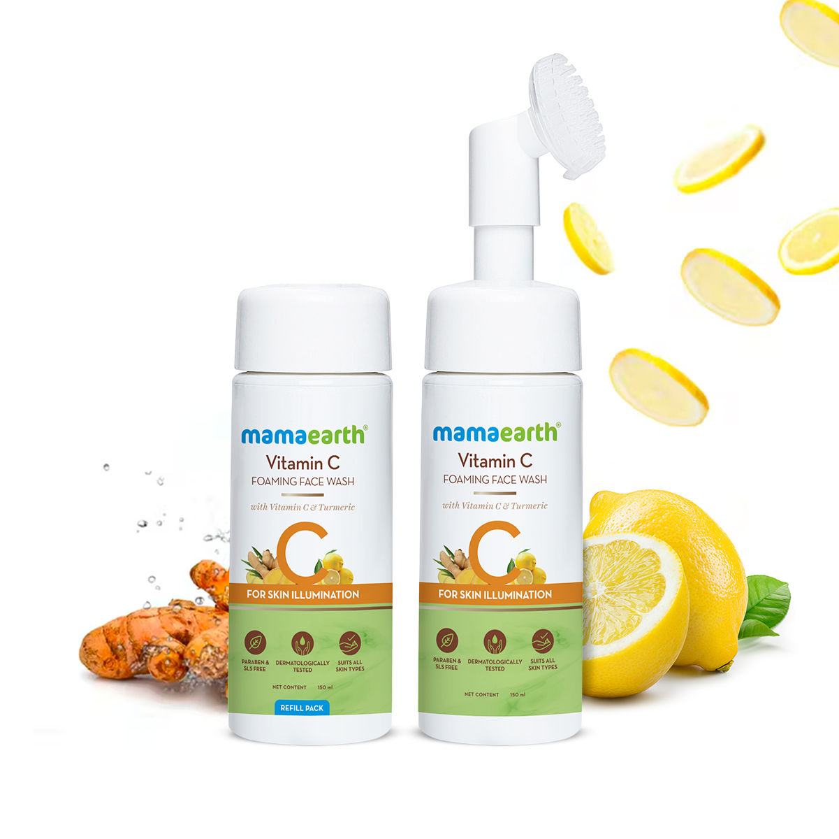 Mamaearth Vitamin C Foaming Face Wash With Brush Combo Pack With Refill For Skin Illumination