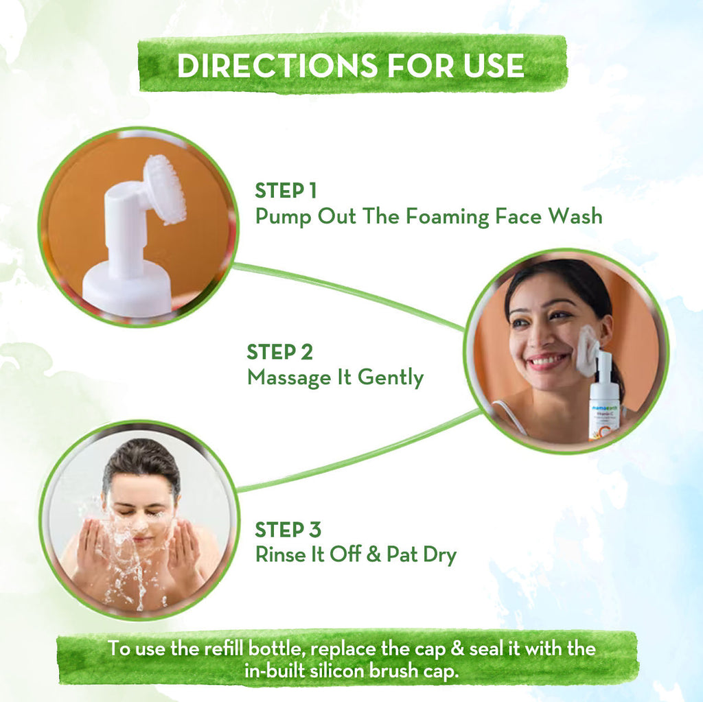 Mamaearth Vitamin C Foaming Face Wash With Brush Combo Pack With Refill For Skin Illumination