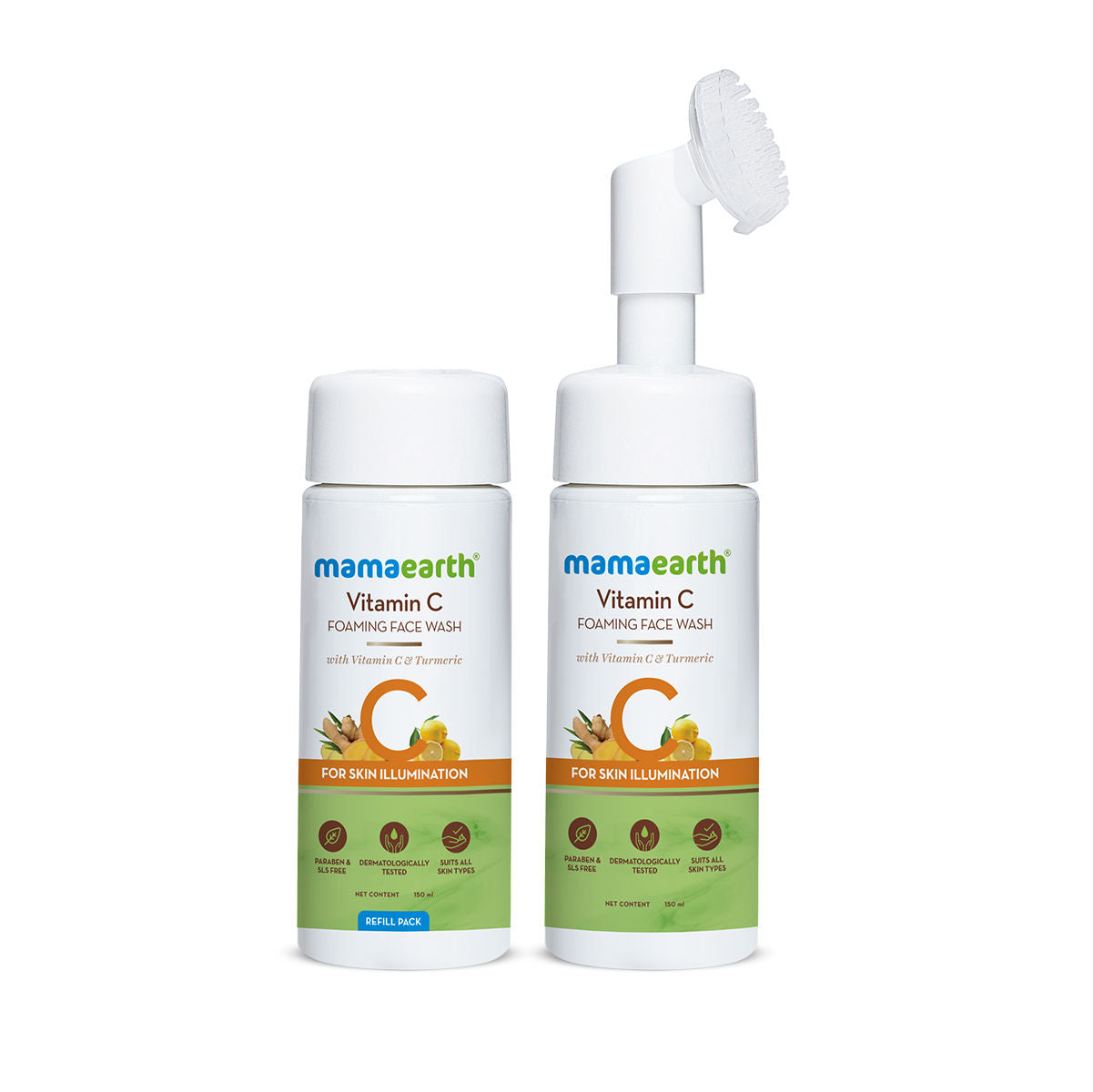 Mamaearth Vitamin C Foaming Face Wash With Brush Combo Pack With Refill For Skin Illumination