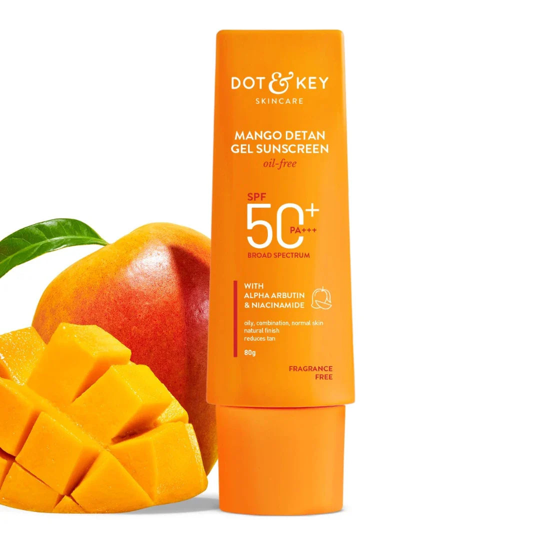 Dot & Key Mango Detan Gel Sunscreen SPF 50+ PA+++ | Oil-Free, With Alpha-Arbutin & Niacinamide (80g)