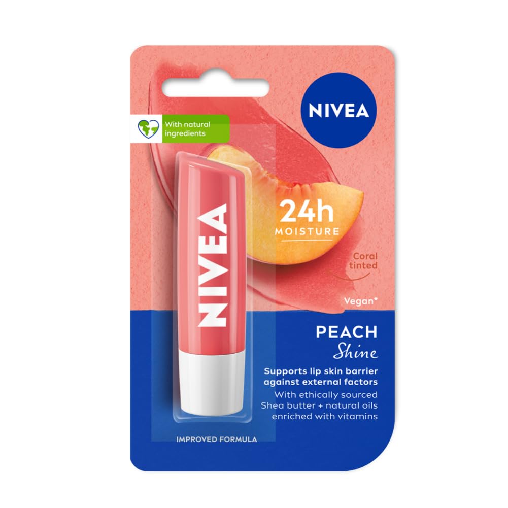 NIVEA Lip Balm ,Fruity Peach Shine, 4.8g
