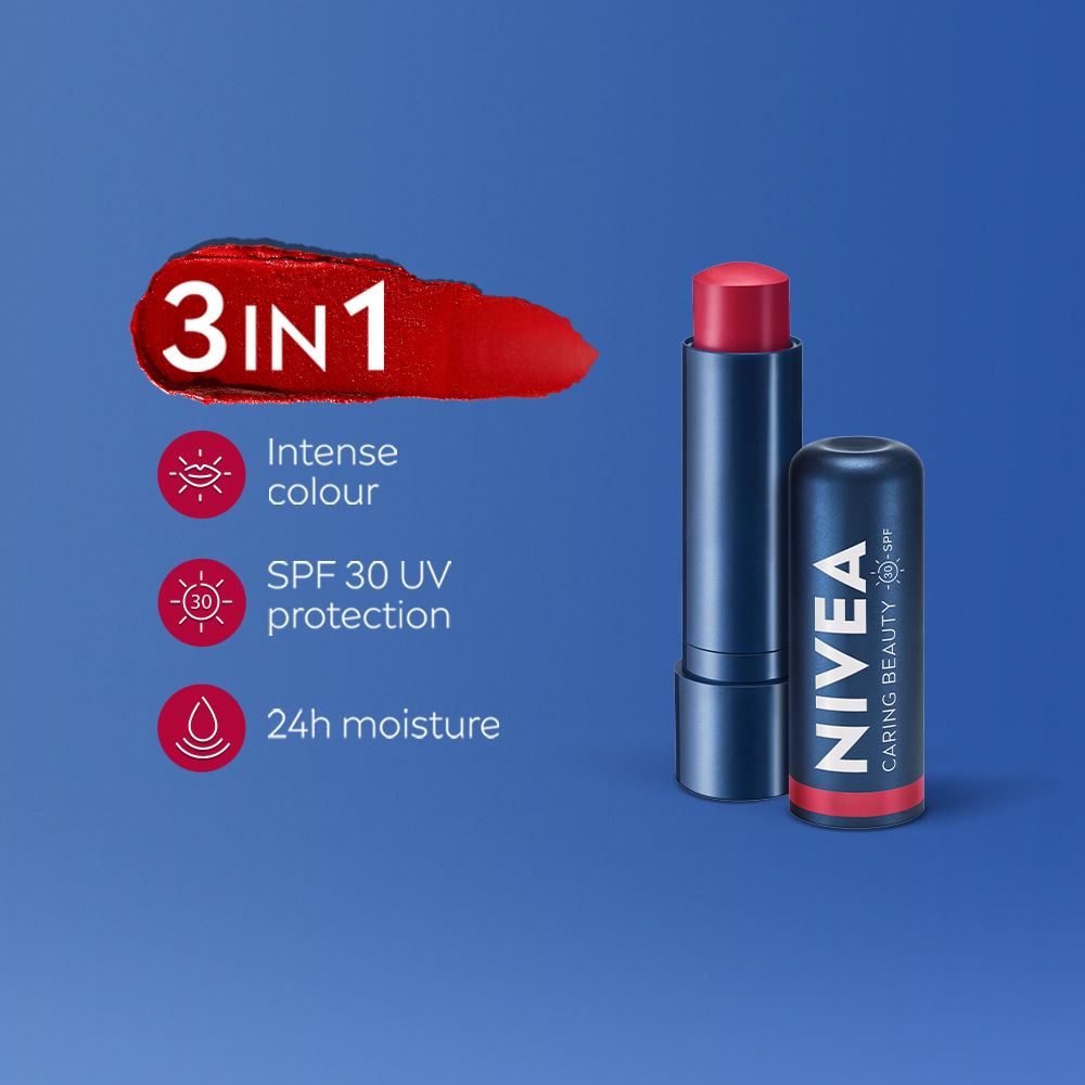NIVEA Lip Caring Beauty RED Lip Balm | Lip & Cheek Tint with SPF 30