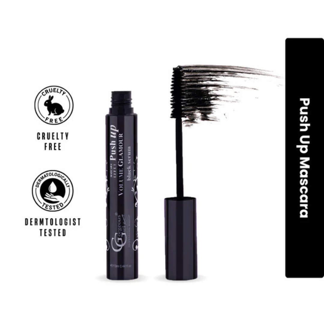Gorgeous Girl Push Up Volume Glamour Smudge Proof Mascara for Women, Black