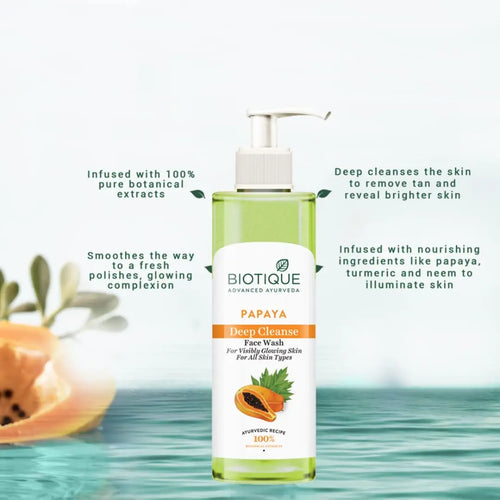 Biotique Papaya Deep Cleanse Face Wash | Gentle Exfoliation | Visibly Glowing Skin | | Suitable for All Skin Types | 200ml