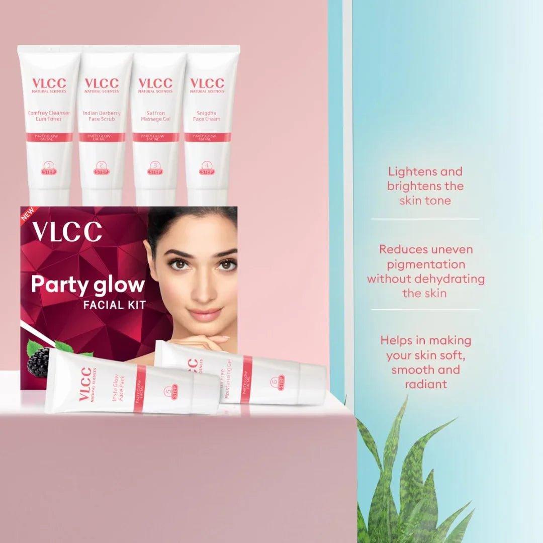 VLCC Party Glow Facial Kit - 60g | Intense Glow For Clear, Bright Skin |