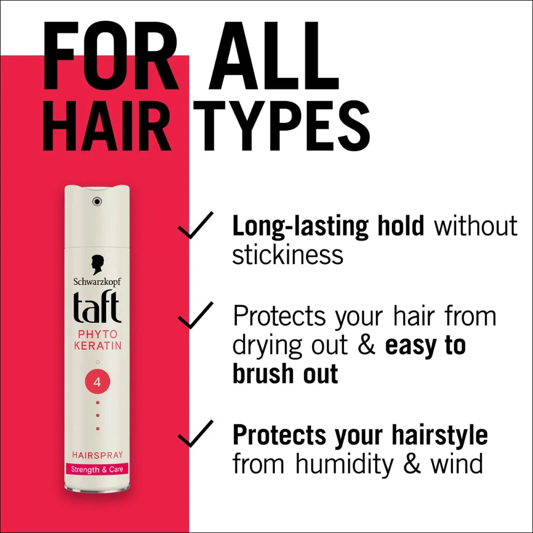 Schwarzkopf Taft Phyto Keratin Hair Spray Hold 4, Strengthens Hair (250ml)