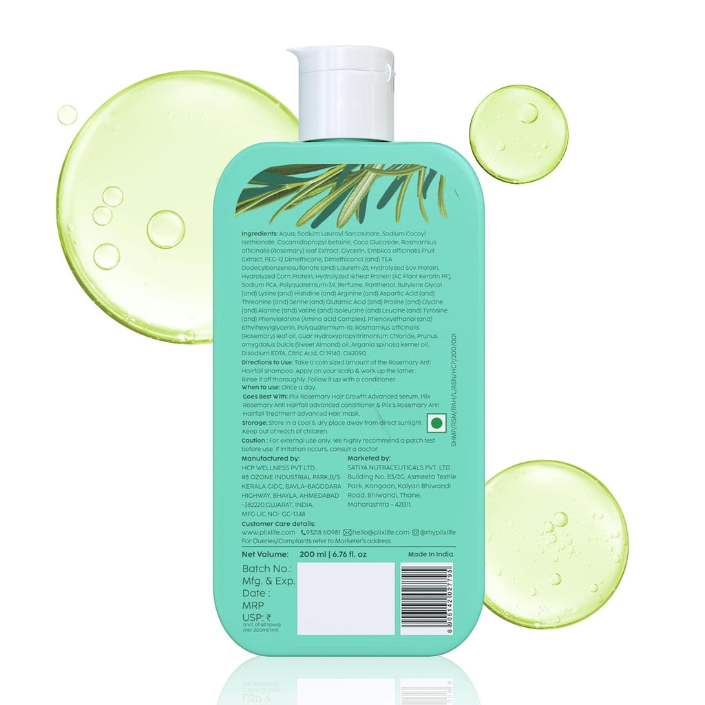 Plix Rosemary Anti-Hairfall Advanced Shampoo for Stronger, Fuller Hair, 200ml
