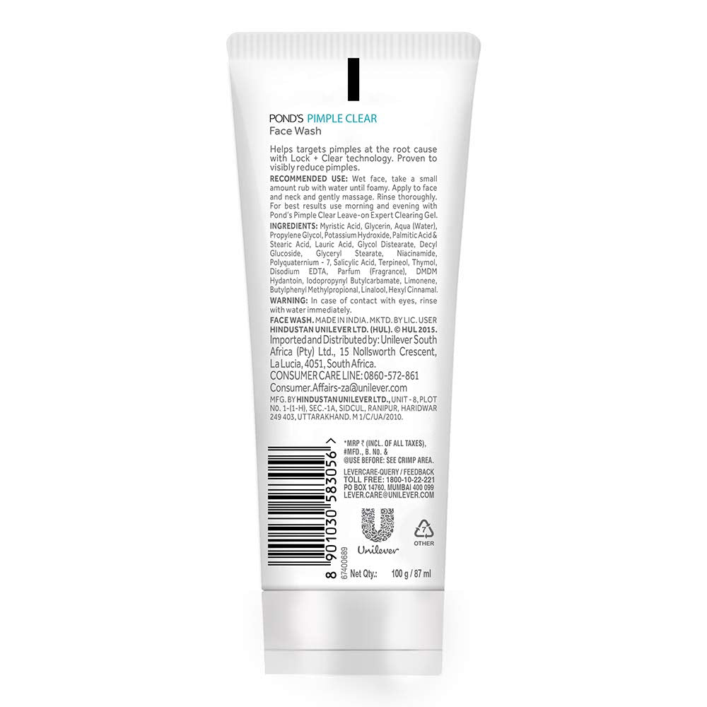 POND'S Pimple Clear Face Wash, Clears Pimple in 3 Days, (100gm)