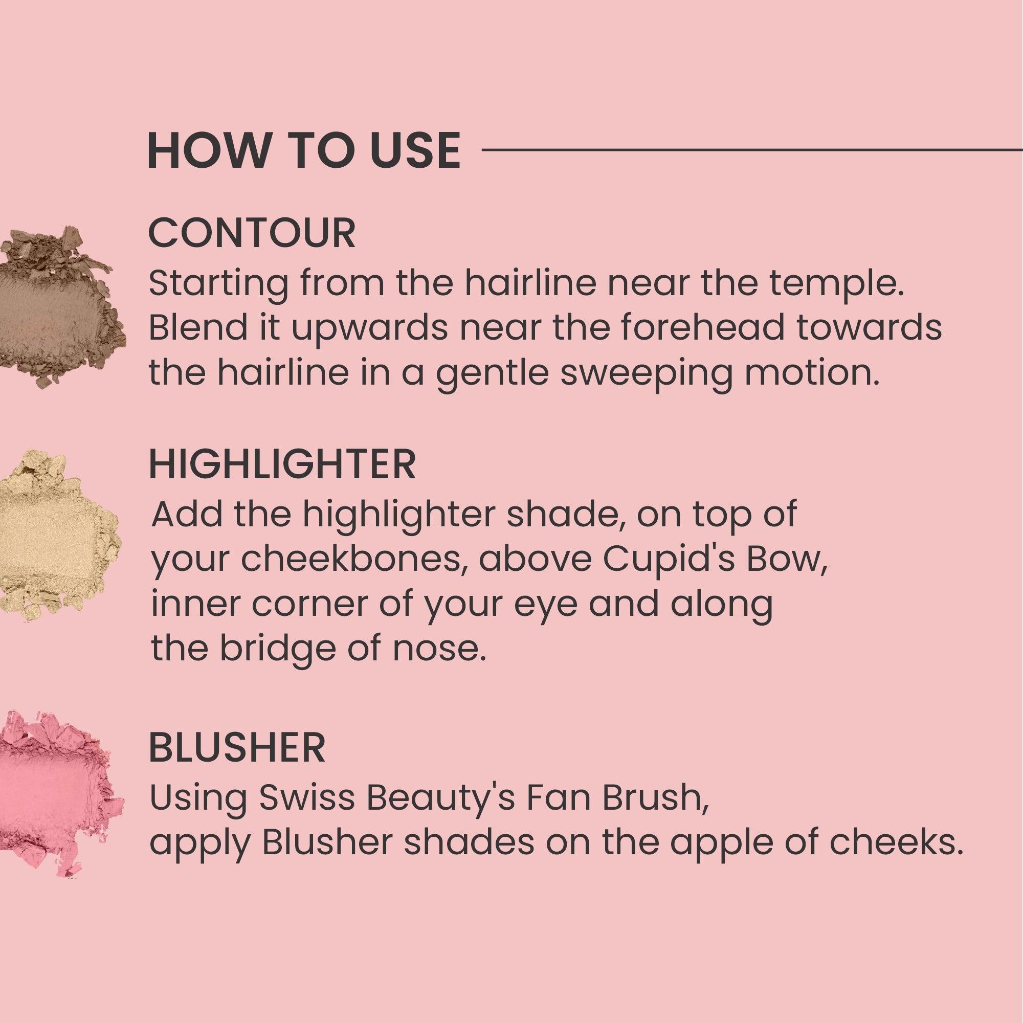 Swiss Beauty Cheek-A-Boo 3-in-1 Face Palette with Blusher , Contour and Highlighter