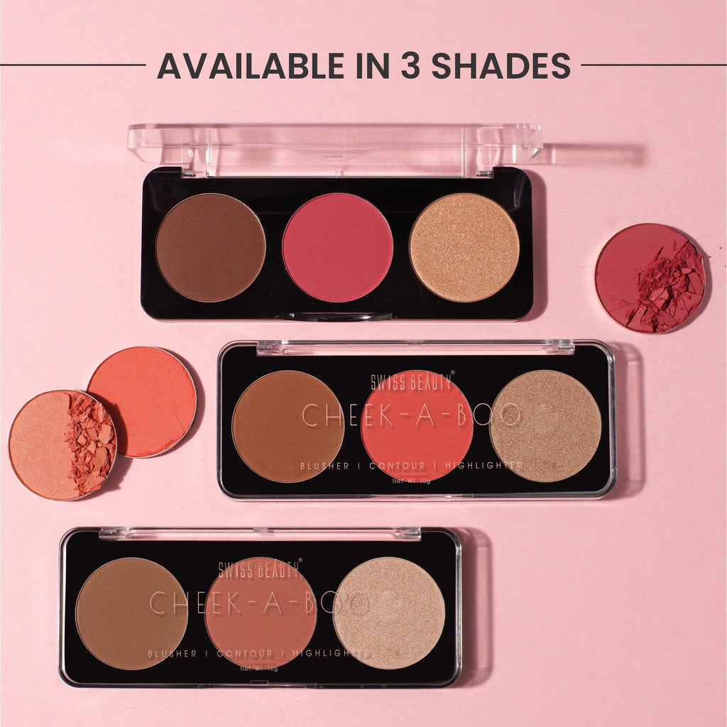 Swiss Beauty Cheek-A-Boo 3-in-1 Face Palette with Blusher , Contour and Highlighter