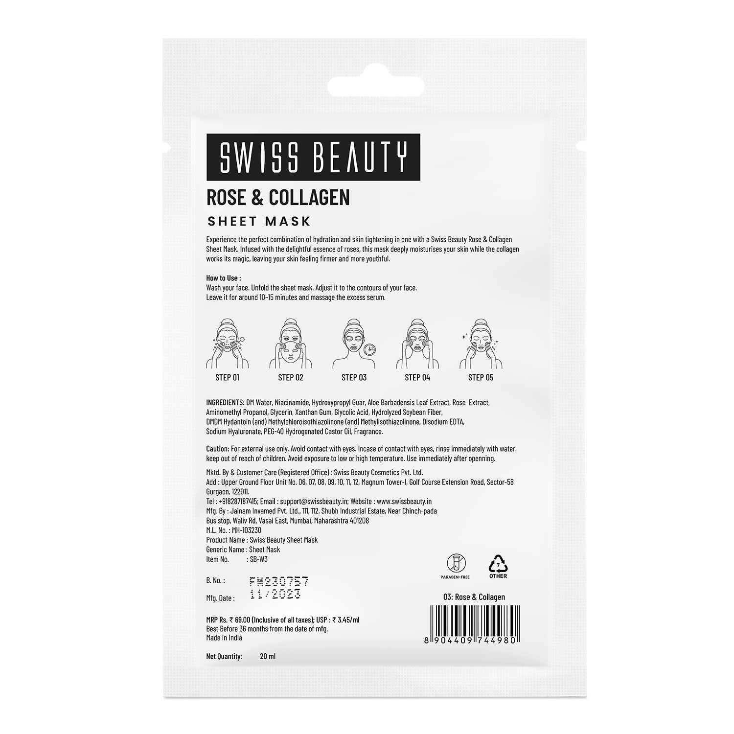 Swiss Beauty Rose & Collagen Sheet Mask
