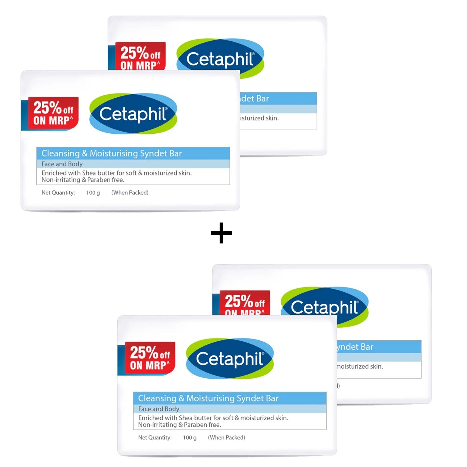 Cetaphil Cleansing Moisturizing Syndet Bar 4 (100gm each) - 2+2