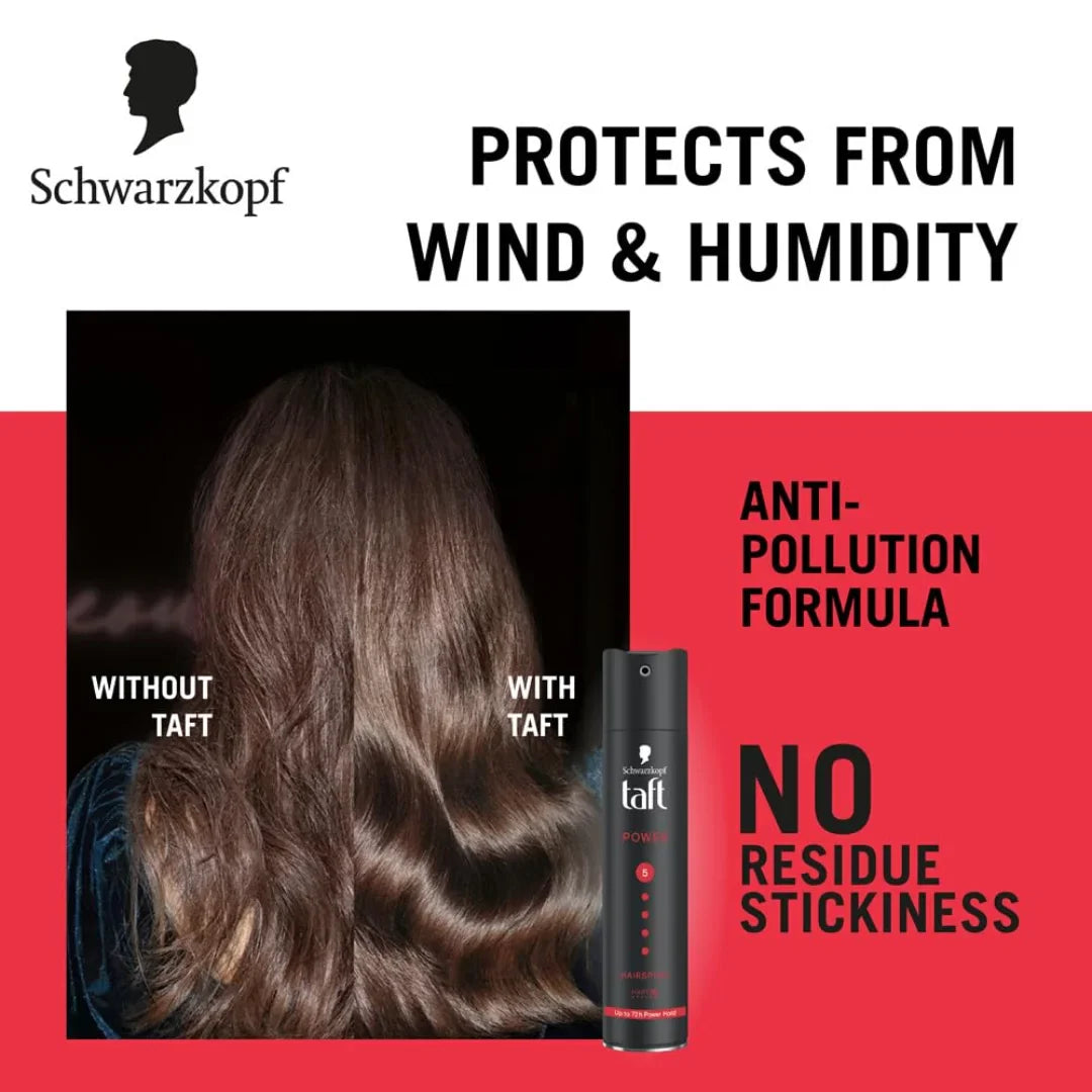 Schwarzkopf Taft Power Hair Spray With Caffeine Formula & Taft Ultimate Hair Spray For Hair With Crystal Shine 250ml