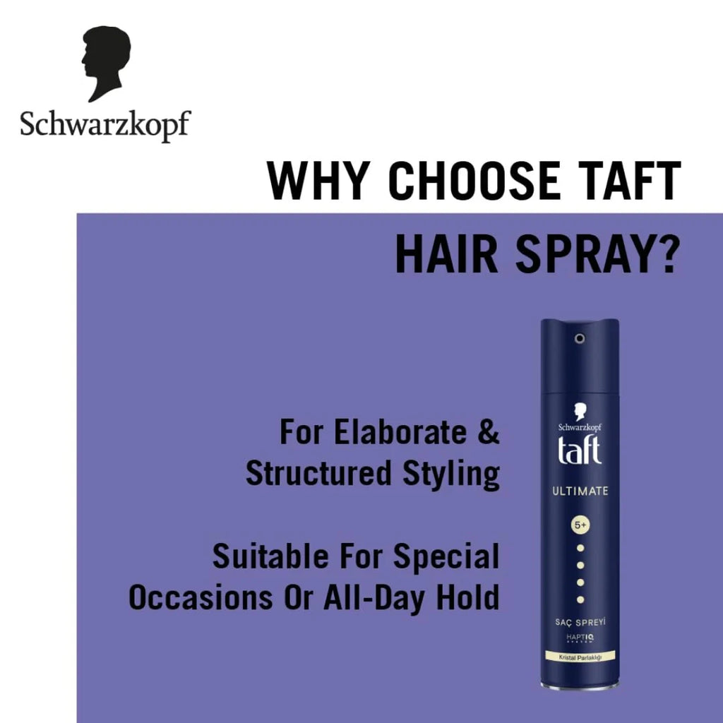 TAFT Schwarzkopf TAFT Ultimate Hair Spray For Hair With Crystal Shine | Hold 5+ For 72H hold  250ml (Pack of 2)