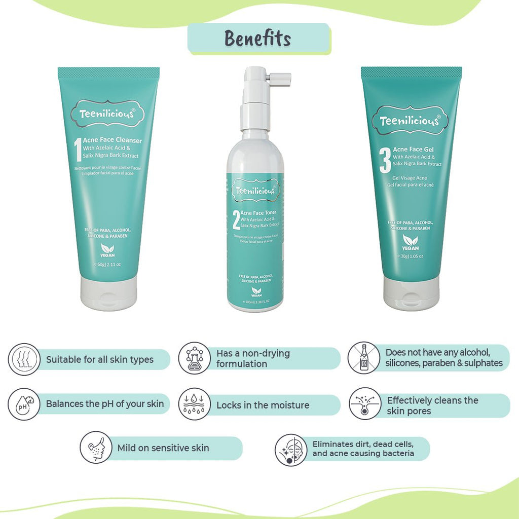 Fixderma Teenilicious Azelaic Acid Acne Care Kit 190g - Acne Treatment For Dry & Sensitive Skin