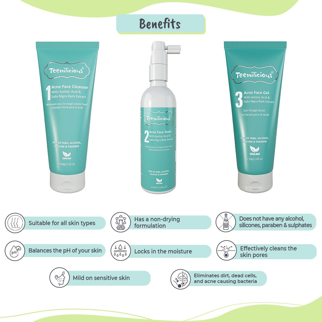 Fixderma Teenilicious Azelaic Acid Acne Care Kit 190g - Acne Treatment For Dry & Sensitive Skin