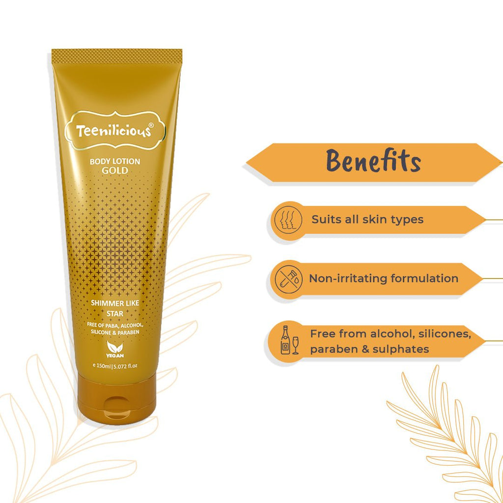 Fixderma Teenilicious Body Lotion Gold Sparkle - Skin Shine Lotion To Add Natural Shimmer