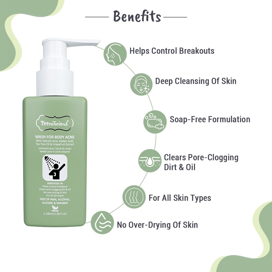 Fixderma Teenilicious Wash For Body Acne - Body Acne Wash With Salicylic Acid, Azelaic Acid And Tea Tree Oil