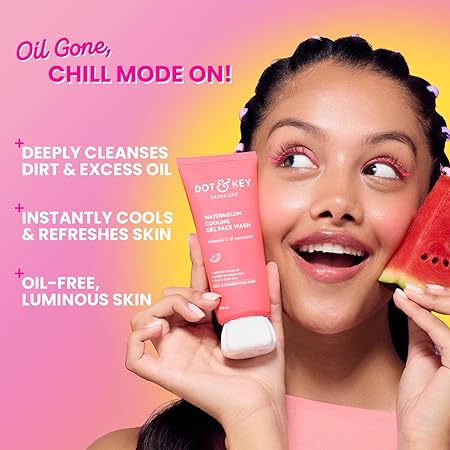 Dot & Key Watermelon Cooling Gel Face Wash With Vitamin C & Cucumber | Face Wash For Glowing Skin|Oil Free |Removes Excess Oil & Dirt | For Combination & Oily Skin| For Women & Men|100Ml