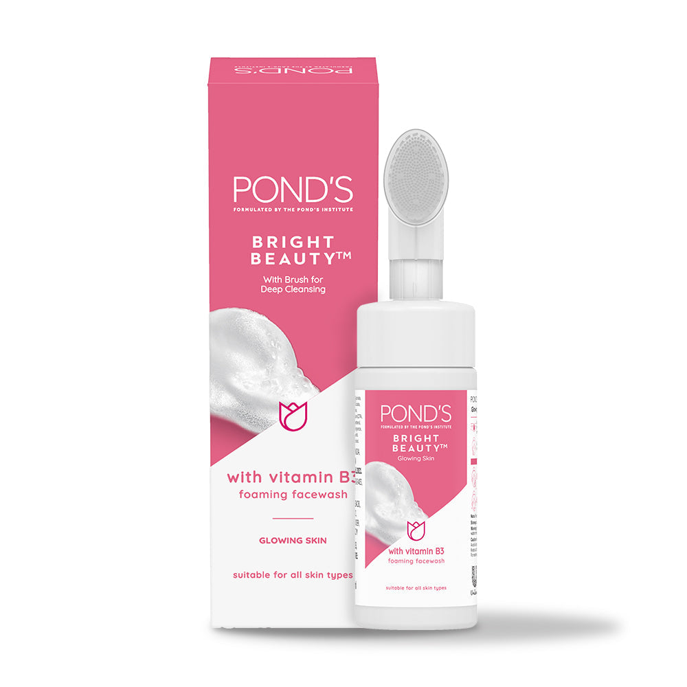 POND'S Bright Beauty Foaming Brush Facewash for Glowing Skin, Deep Clean Pores, All Skin Types (150 ml)