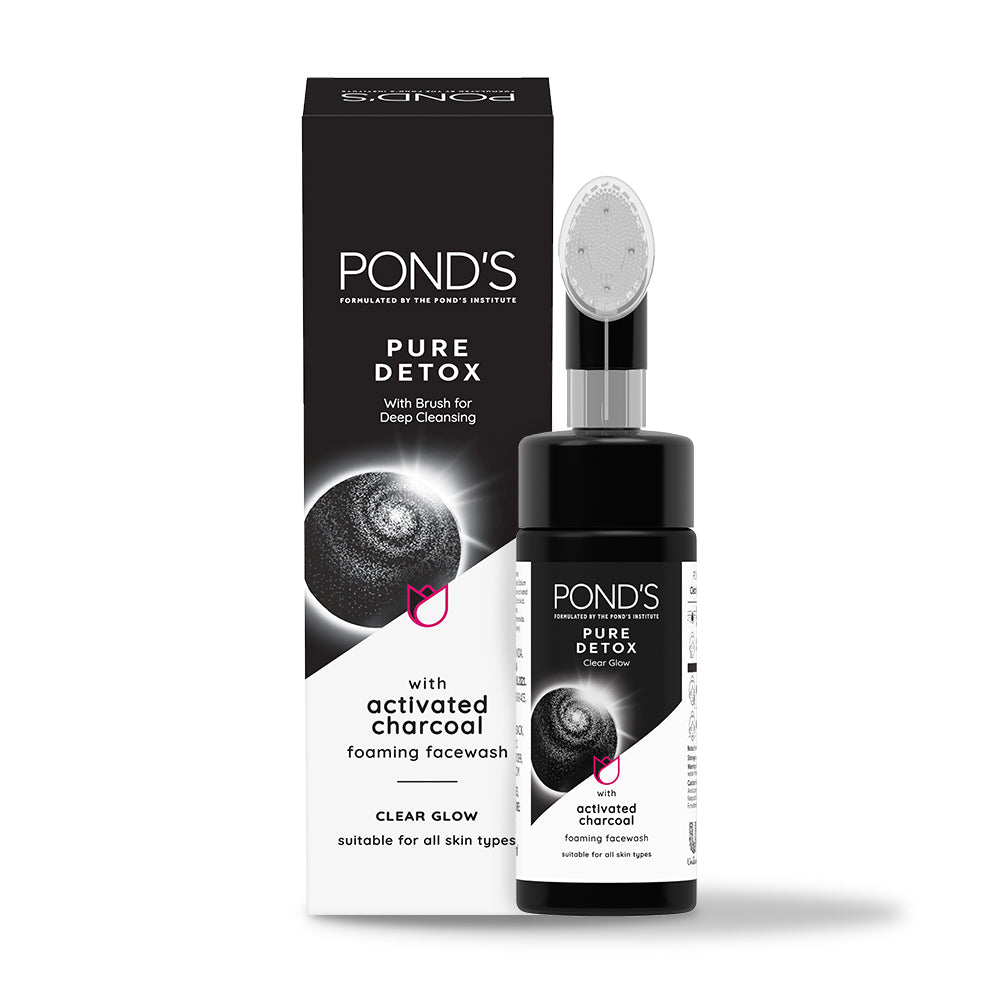 POND'S Pure Detox Foaming Brush Facewash for Clear Glow, Gentle Exfoliation, Deep Clean, All Skin Types (150 ml)