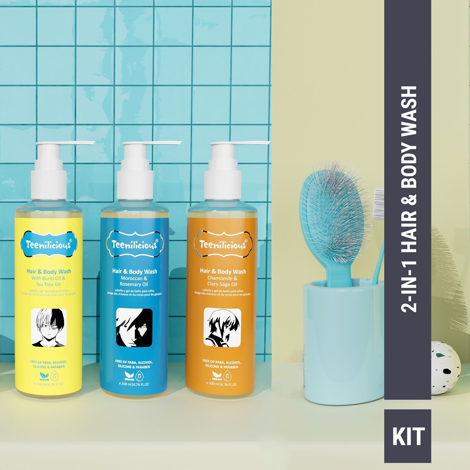 Fixderma Teenilicious Hair And Body Wash Kit 600ml - All In One Hair & Body Wash Combo