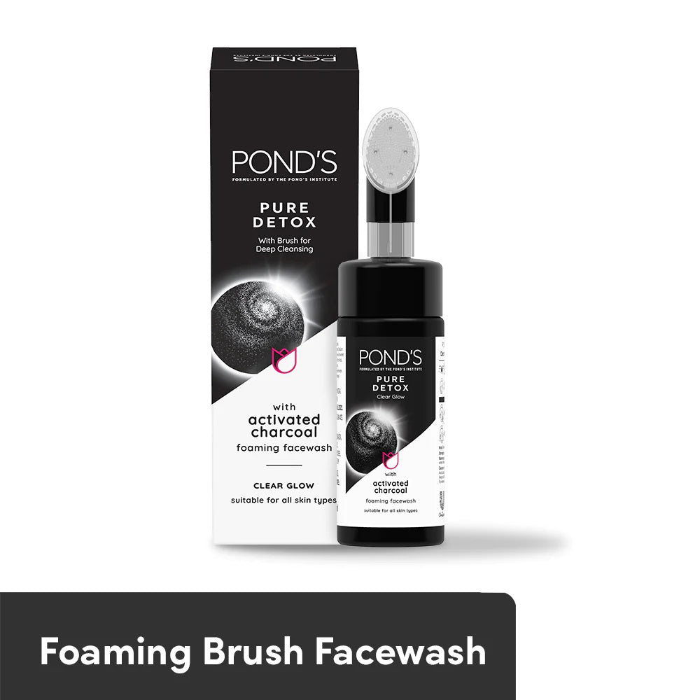 POND'S Pure Detox Foaming Brush Facewash for Clear Glow, Gentle Exfoliation, Deep Clean, All Skin Types (150 ml)