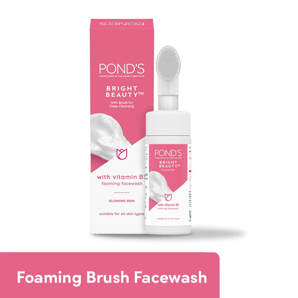 POND'S Bright Beauty Foaming Brush Facewash for Glowing Skin, Deep Clean Pores, All Skin Types (150 ml)