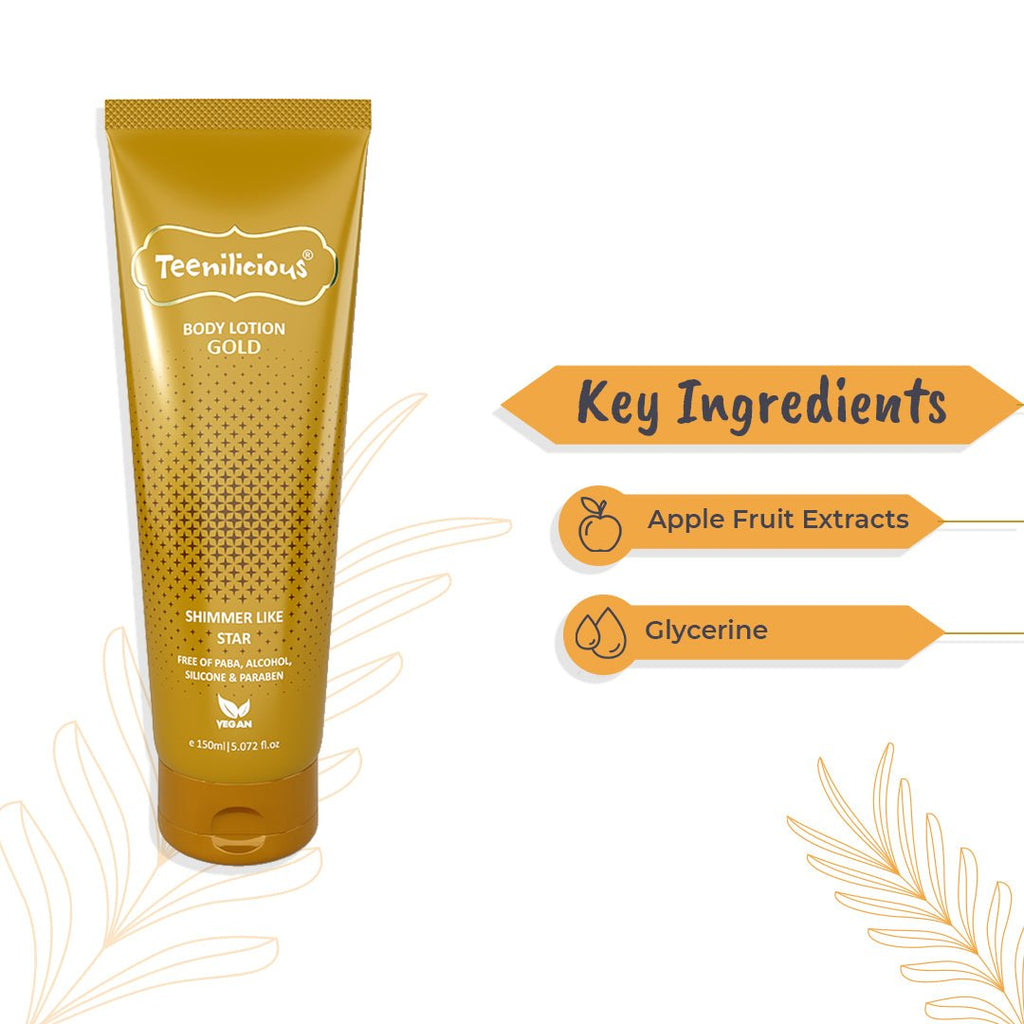 Fixderma Teenilicious Body Lotion Gold Sparkle - Skin Shine Lotion To Add Natural Shimmer