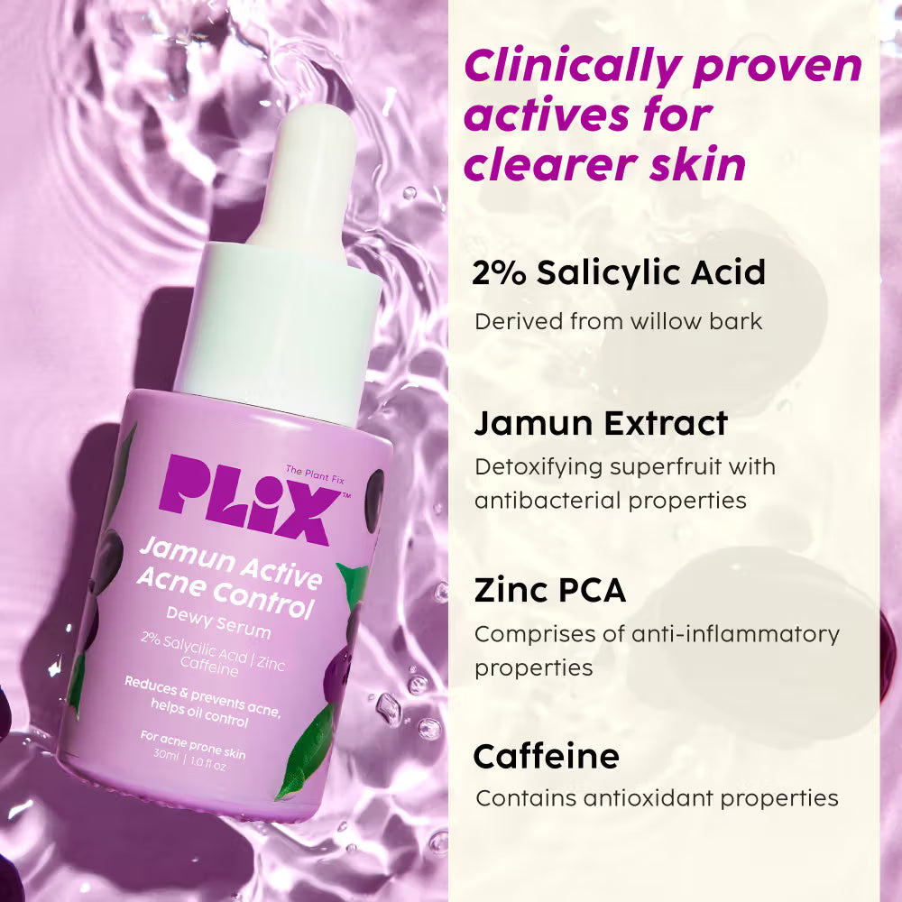 Plix Jamun Skincare Combo With Cleanser, Body Wash & Active Acne Serum For Women & Men (3 pcs)