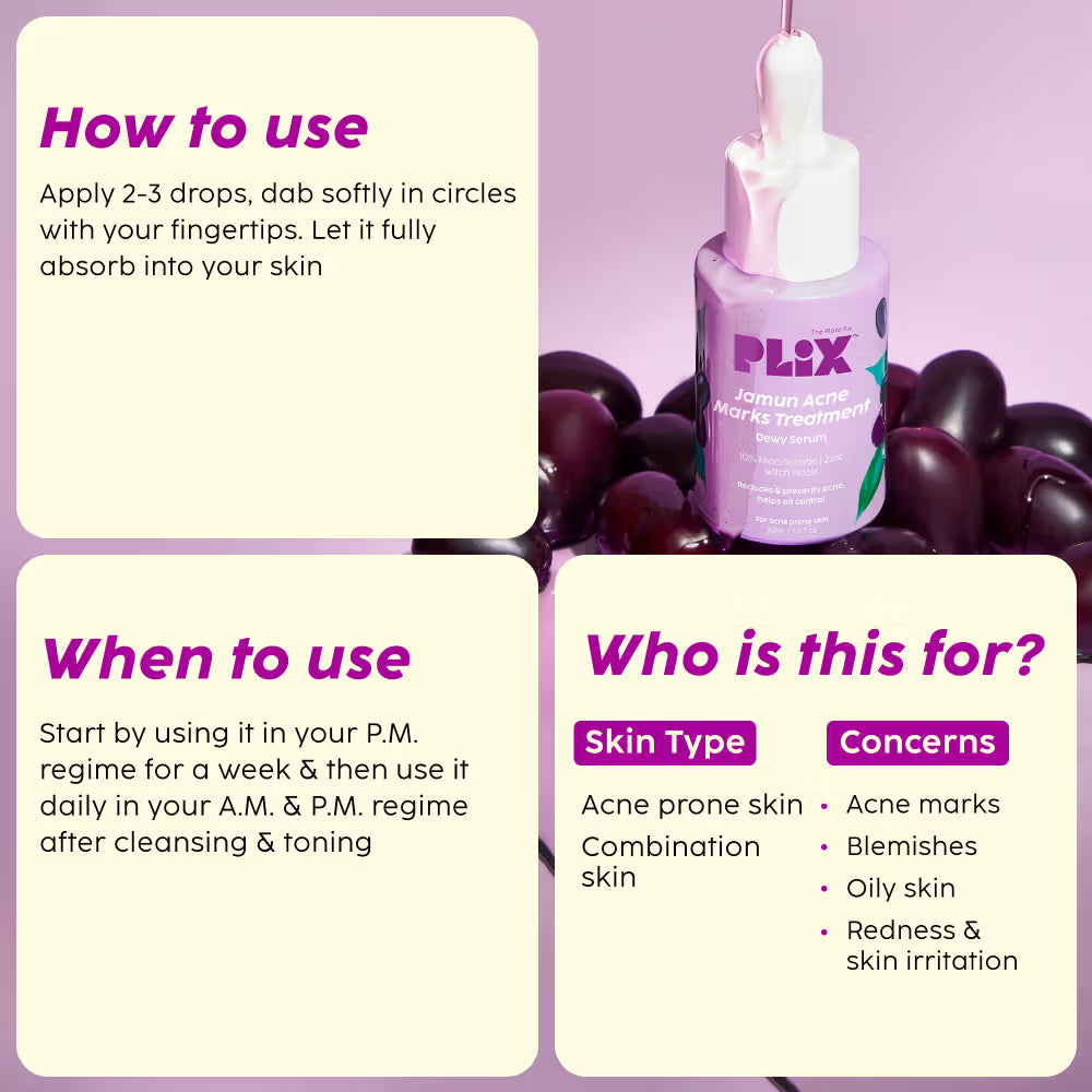 Plix Jamun Skincare Combo With Cleanser, Body Wash & Active Acne Serum For Women & Men (3 pcs)