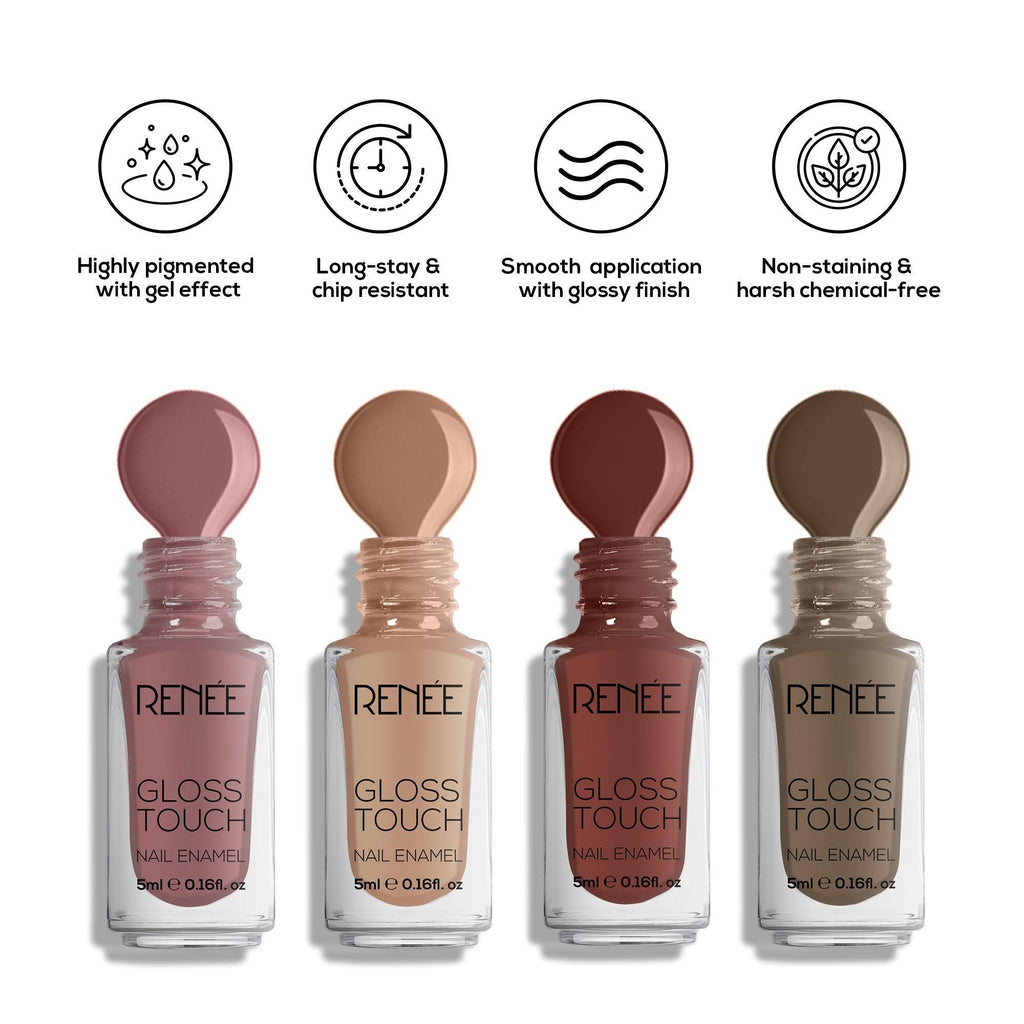 RENEE Gloss Touch Set of 4 Nail Enamels, 5 ml each