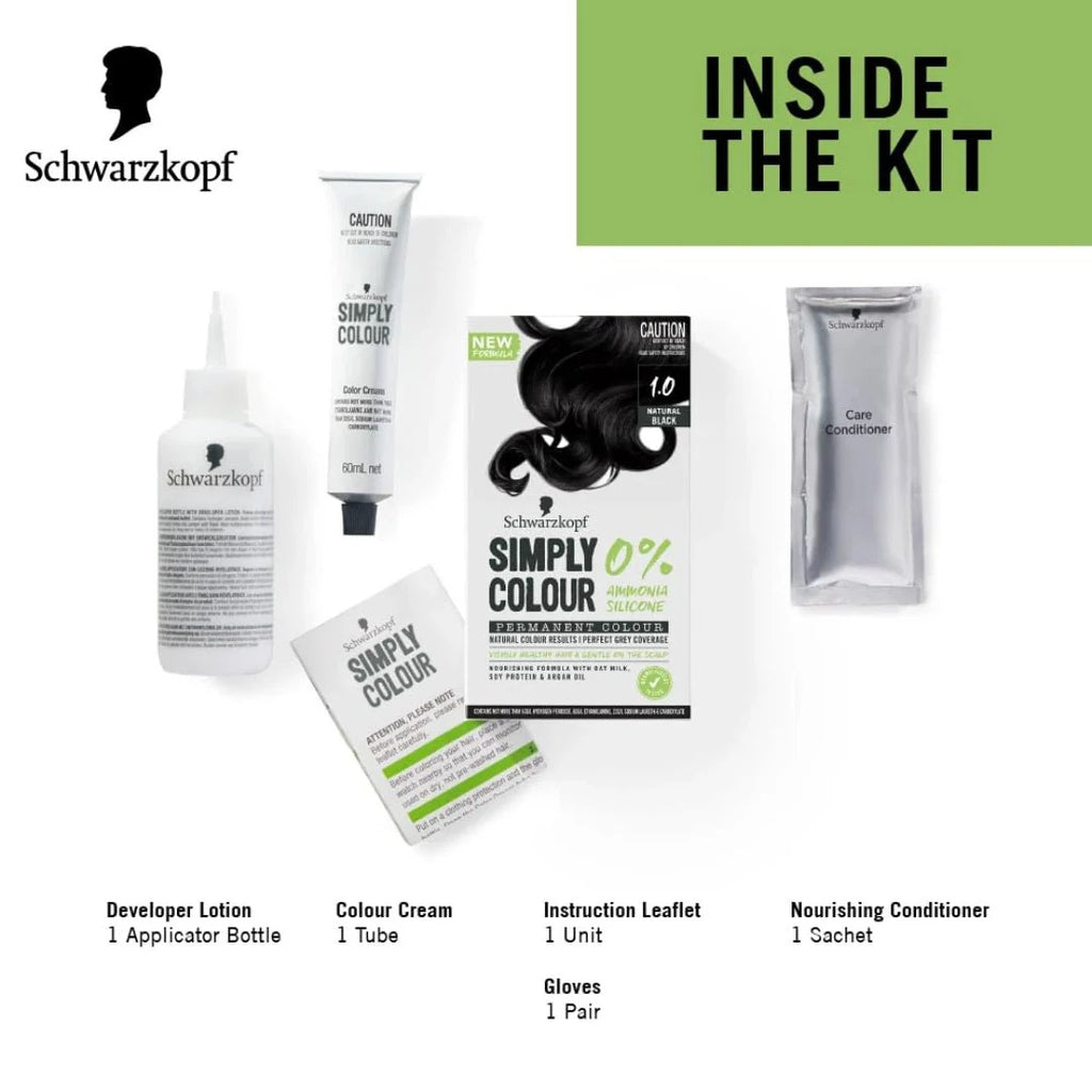 Schwarzkopf Simply Color Permanent Hair Colour - 1.00 Natural Black 142.5 ml