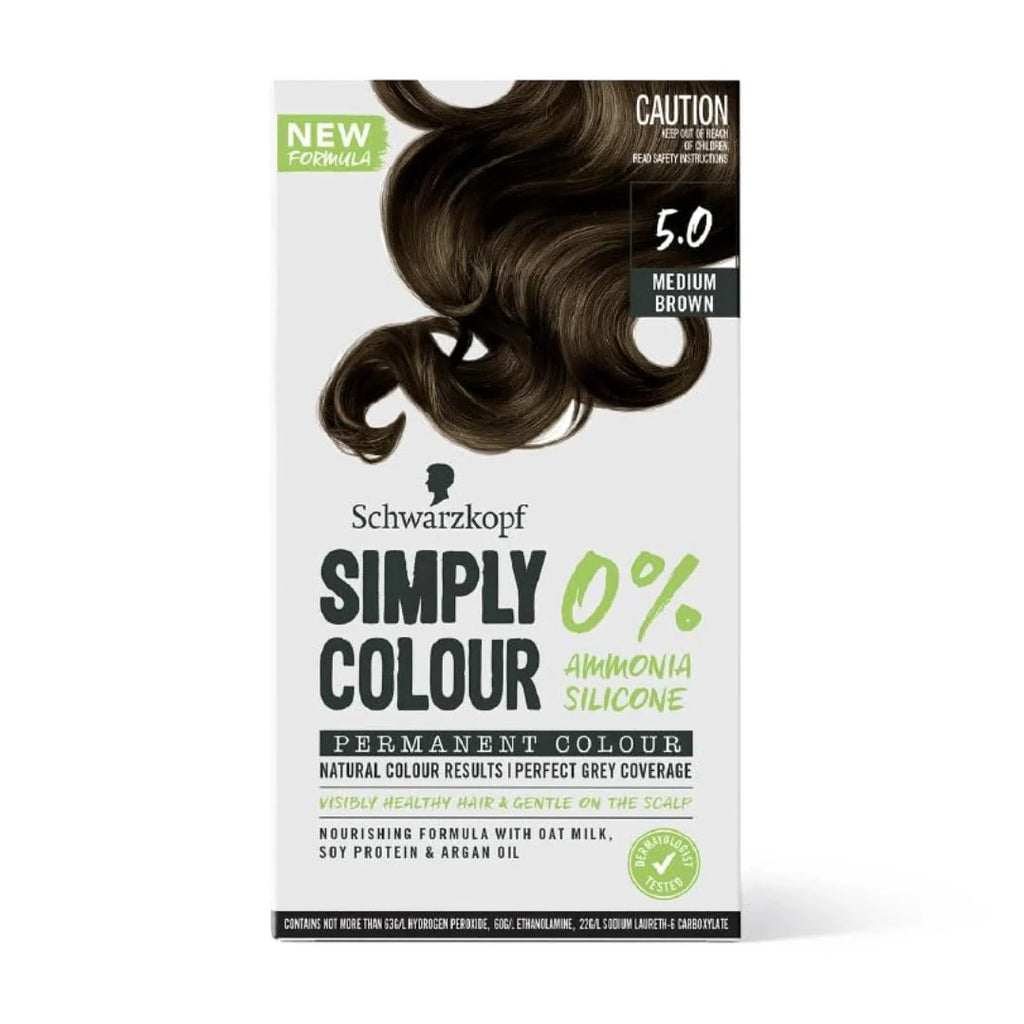 Schwarzkopf Simply Colour Permanent Hair Colour For 100% Grey Coverage - 5.00 Medium Brown (142.5ml)