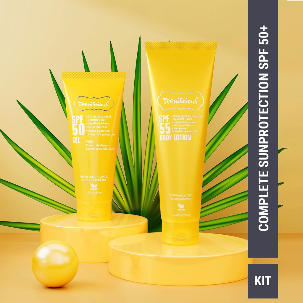 Fixderma Teenilicious SPF Sunscreen Kit, Face Gel + Body Lotion, Broad Spectrum PA+++ ,No White Cast, Light Weight